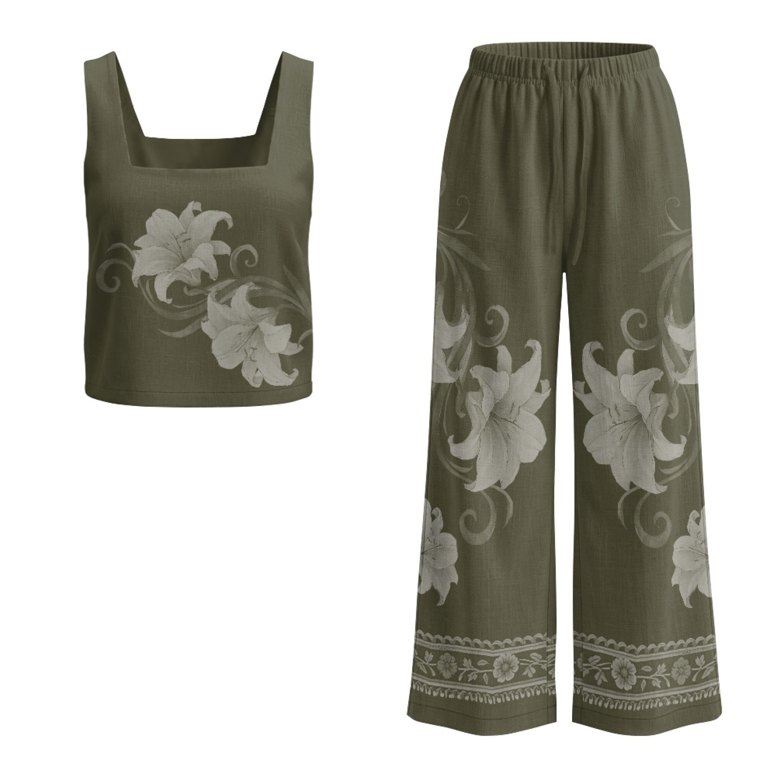 Linen Pant Wide - INSTANTARTS Dameslinnen vestenset Damesbroek met wijde