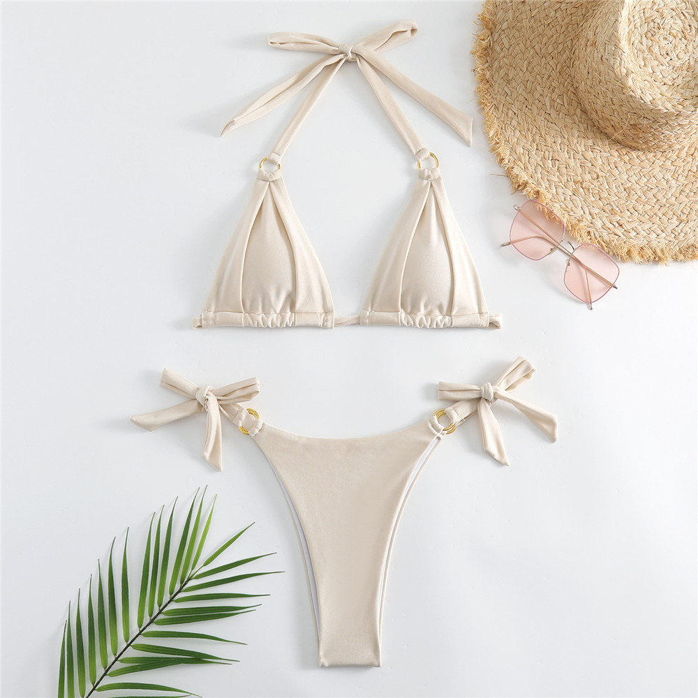 Swimsuit Bikini Ruched - Witte Ruches Boog Kontted Badmode Halter