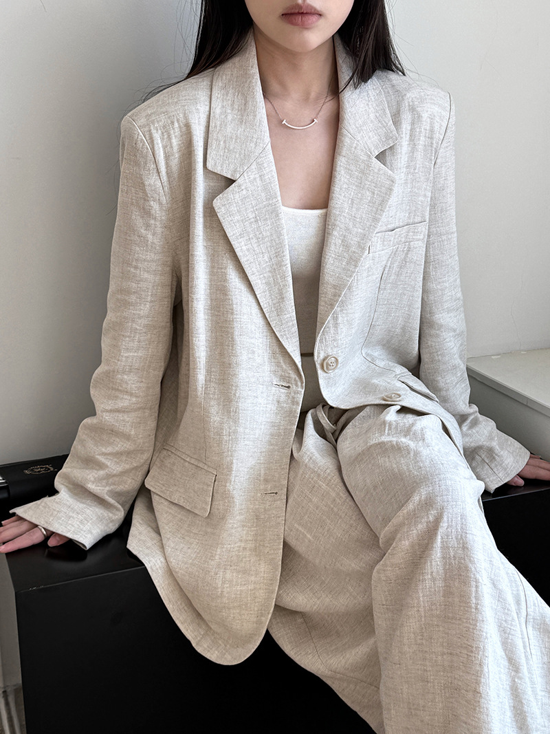 Linen Pant Wide - Herfst high-end linnen materiaal blazer jasje