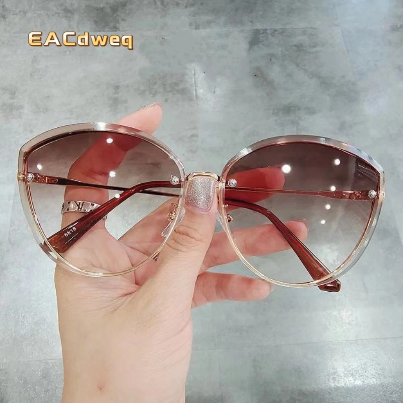 Sunglasses Cat Eye - Hoogwaardige ovale randloze zonnebrillen voor dames,