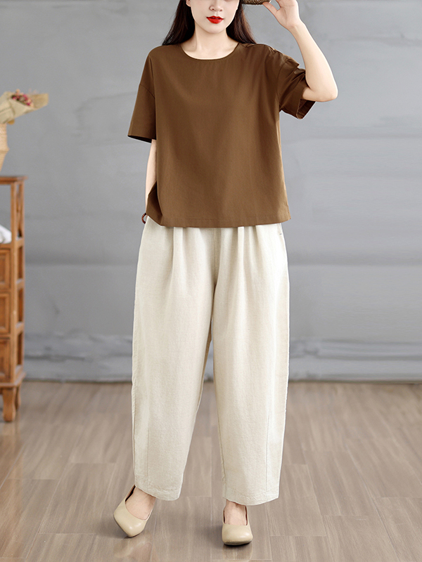 Linen Pant Wide - Zomerse etnische stijl dames losse wijde