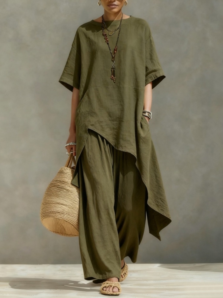 Dames katoenen linnen broekpak - Linen Pant Wide recensie en prijs
