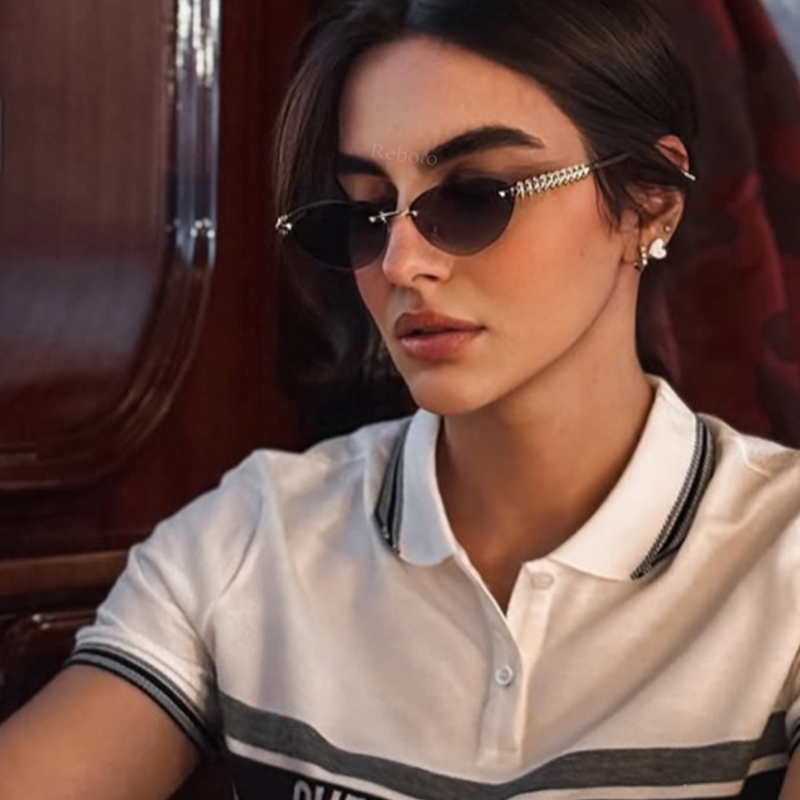Nieuwe Cat Eye Rivet Randloze  - Sunglasses Cat Eye recensie en prijs