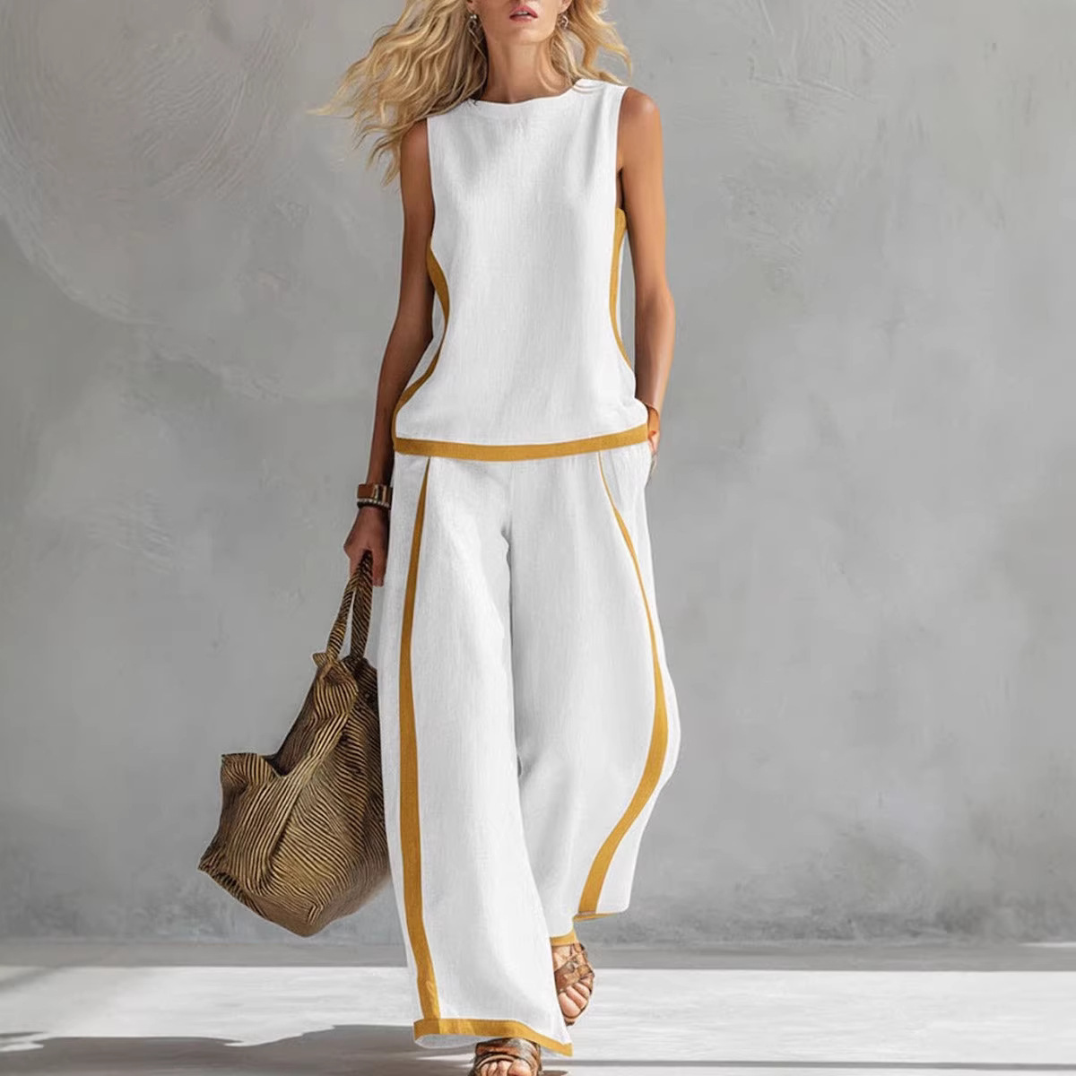 Dames linnen 2-delige set kleu - Linen Pant Wide recensie en prijs